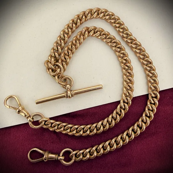 Gorgeous Antique 9ct Rose Gold Curb Albert Chain