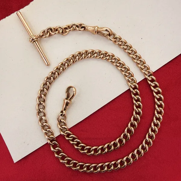 Heavy 9ct Rose Gold Albert Chain with Removable T-Bar  — image 2