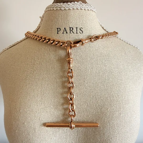 Heavy 9ct Rose Gold Albert Chain with Removable T-Bar  — image 15