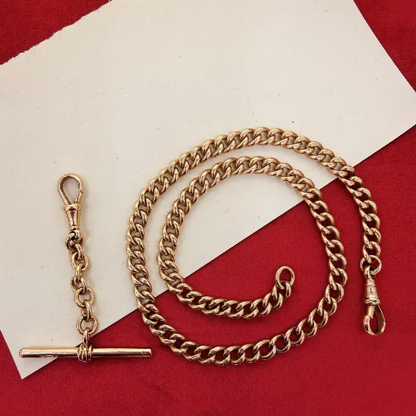 Heavy 9ct Rose Gold Albert Chain with Removable T-Bar  — image 4