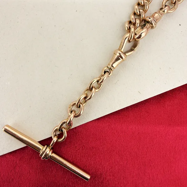 Heavy 9ct Rose Gold Albert Chain with Removable T-Bar  — image 6