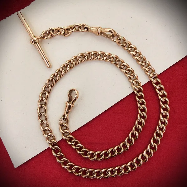 Heavy 9ct Rose Gold Albert Chain with Removable T-Bar