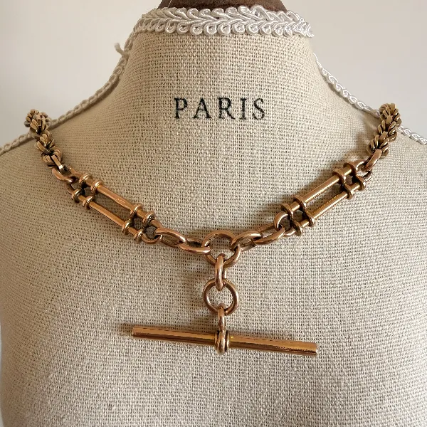 Heavy Antique 9ct Yellow Gold Rope and Bar Link Albert Chain — image 12