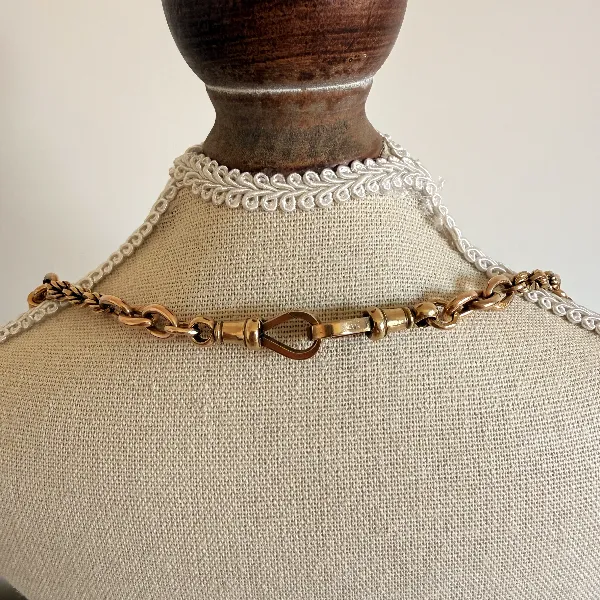 Heavy Antique 9ct Yellow Gold Rope and Bar Link Albert Chain — image 13