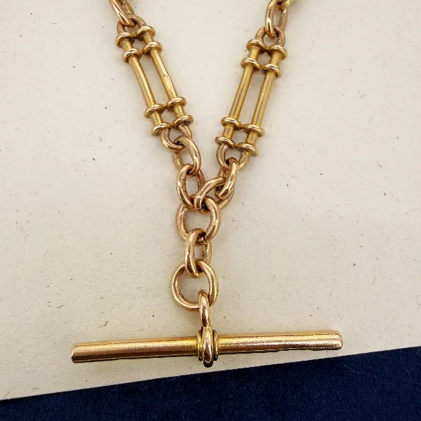 Heavy Antique 9ct Yellow Gold Rope and Bar Link Albert Chain — image 4