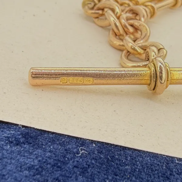 Heavy Antique 9ct Yellow Gold Rope and Bar Link Albert Chain — image 5