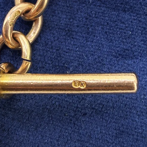Heavy Antique 9ct Yellow Gold Rope and Bar Link Albert Chain — image 6