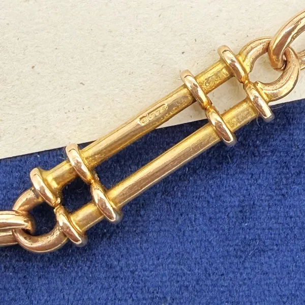 Heavy Antique 9ct Yellow Gold Rope and Bar Link Albert Chain — image 8