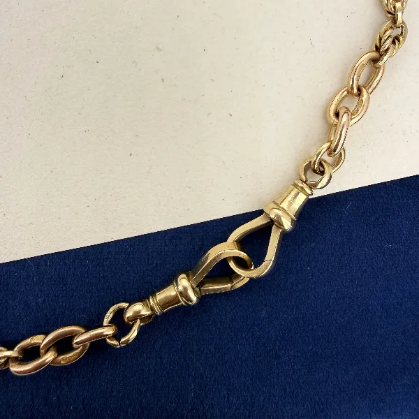 Heavy Antique 9ct Yellow Gold Rope and Bar Link Albert Chain — image 9