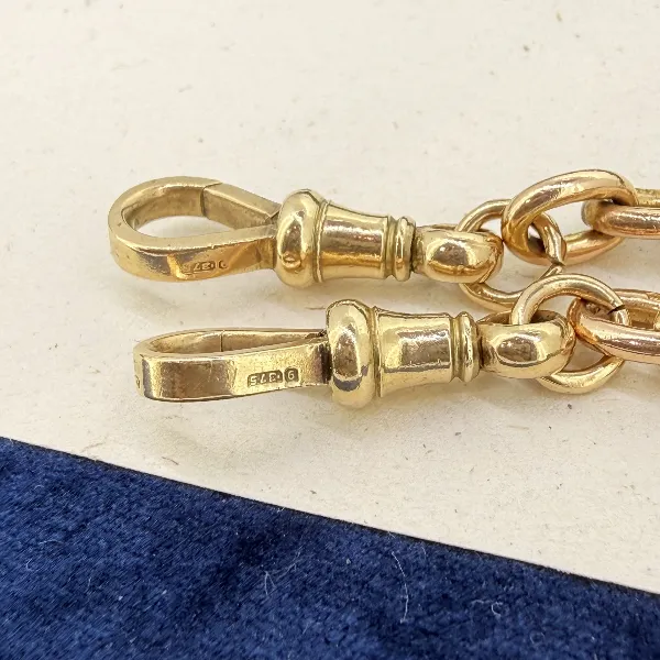 Heavy Antique 9ct Yellow Gold Rope and Bar Link Albert Chain — image 10