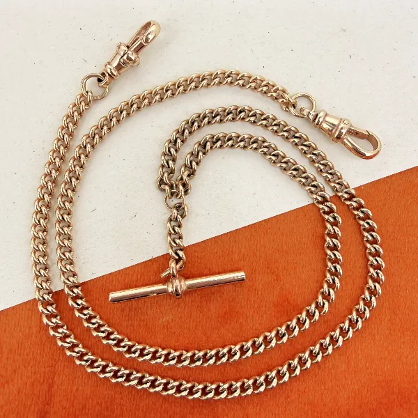 Vintage 9ct Rose Gold Curb Link Albert Chain — image 2