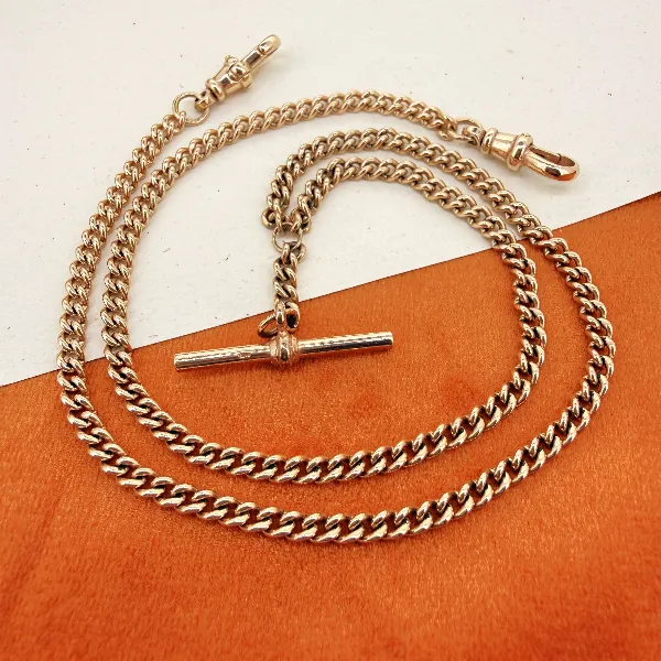 Vintage 9ct Rose Gold Curb Link Albert Chain — image 3