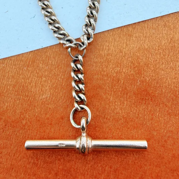 Vintage 9ct Rose Gold Curb Link Albert Chain — image 4