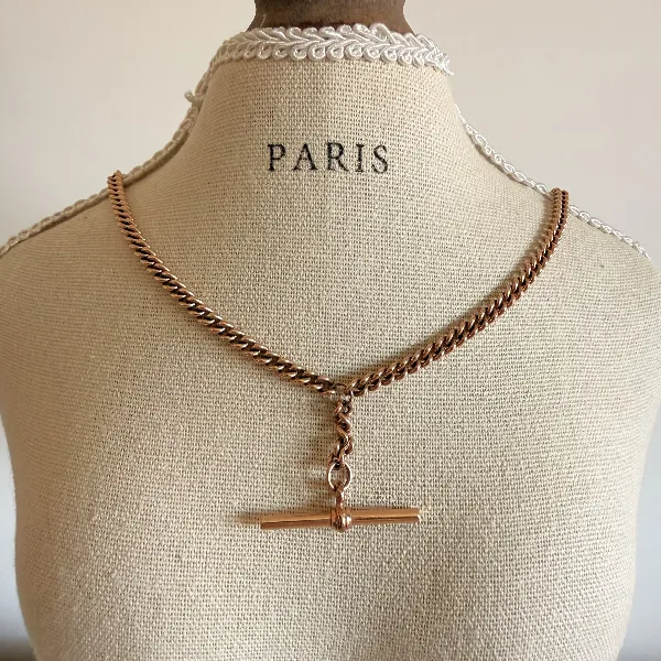 Vintage 9ct Rose Gold Curb Link Albert Chain — image 8