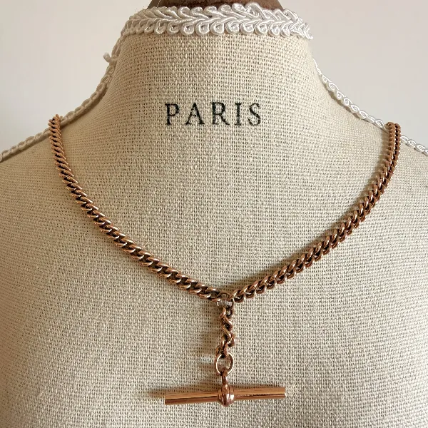 Vintage 9ct Rose Gold Curb Link Albert Chain — image 9