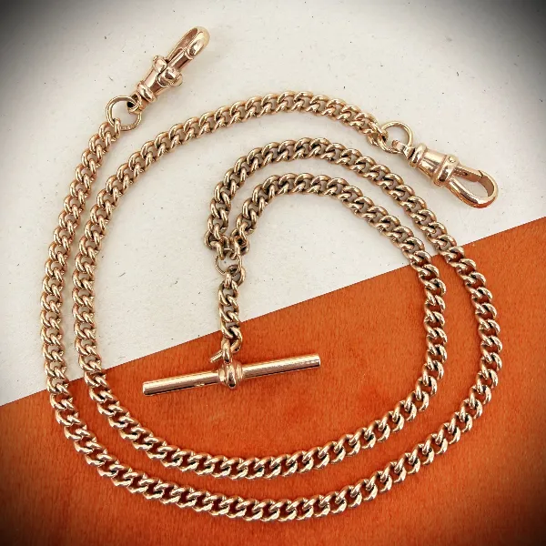 Vintage 9ct Rose Gold Curb Link Albert Chain