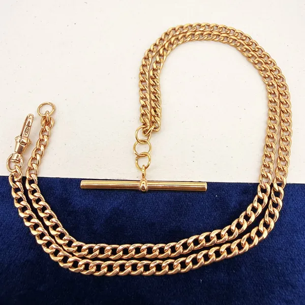 Vintage 9ct Rose Gold Lightweight Curb Link Albert Chain — image 3