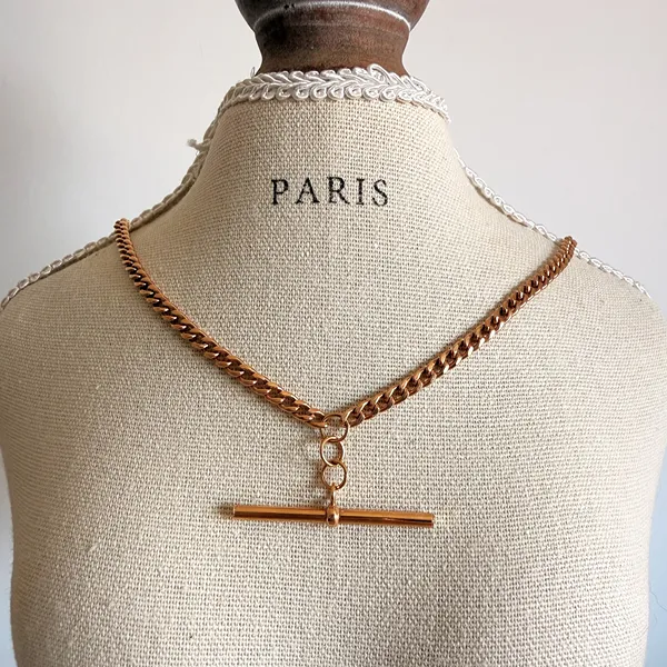 Vintage 9ct Rose Gold Lightweight Curb Link Albert Chain — image 8