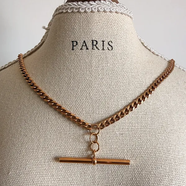 Vintage 9ct Rose Gold Lightweight Curb Link Albert Chain — image 9