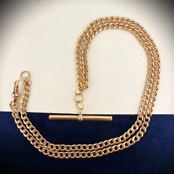 Vintage 9ct Rose Gold Lightweight Curb Link Albert Chain