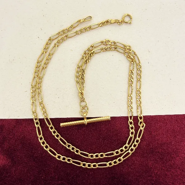 Vintage 9ct Yellow Gold Figaro Albert Style Chain — image 2
