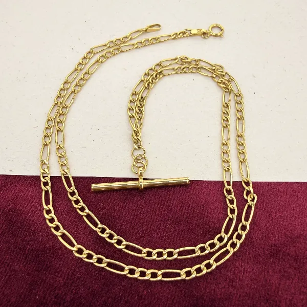 Vintage 9ct Yellow Gold Figaro Albert Style Chain — image 3