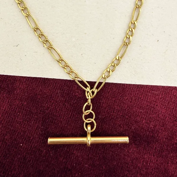 Vintage 9ct Yellow Gold Figaro Albert Style Chain — image 4