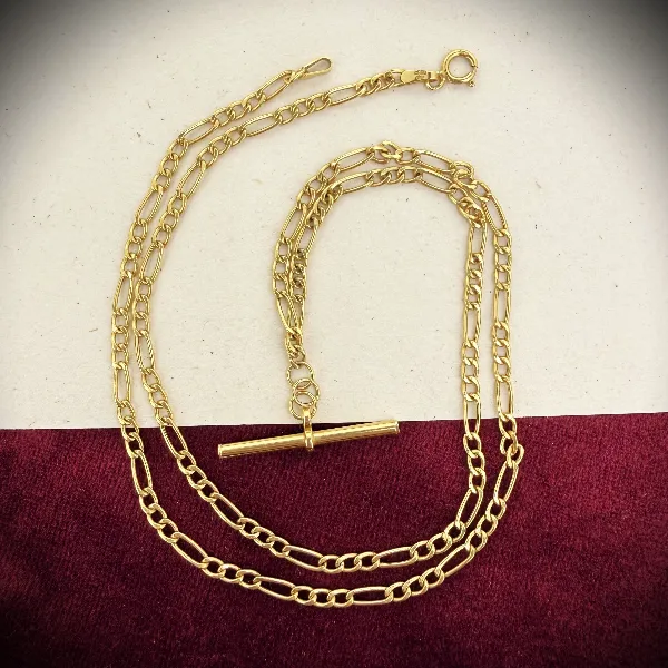 Vintage 9ct Yellow Gold Figaro Albert Style Chain