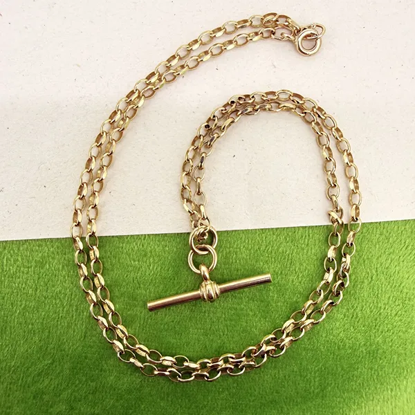 Vintage 9ct Yellow Gold Oval Belcher T-Bar Necklace — image 2