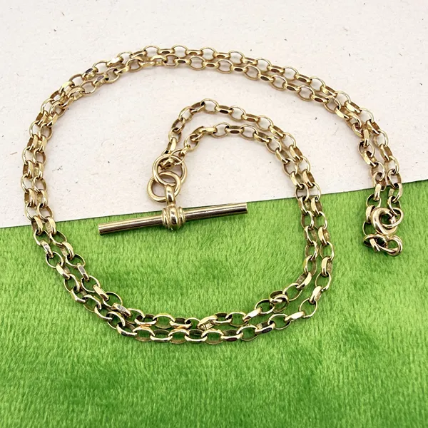 Vintage 9ct Yellow Gold Oval Belcher T-Bar Necklace — image 3