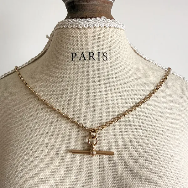 Vintage 9ct Yellow Gold Oval Belcher T-Bar Necklace — image 8