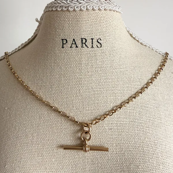 Vintage 9ct Yellow Gold Oval Belcher T-Bar Necklace — image 9
