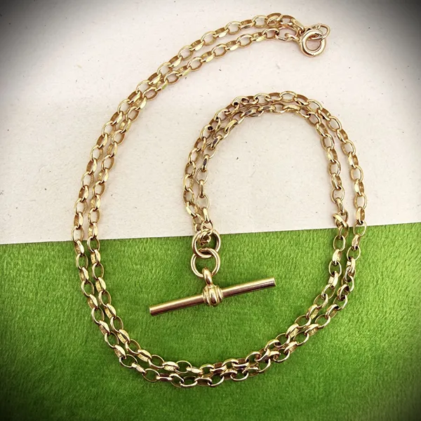 Vintage 9ct Yellow Gold Oval Belcher T-Bar Necklace