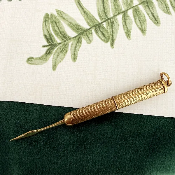 Vintage 9ct Gold Retractable Toothpick Pendant, Birmingham 1969 — image 2