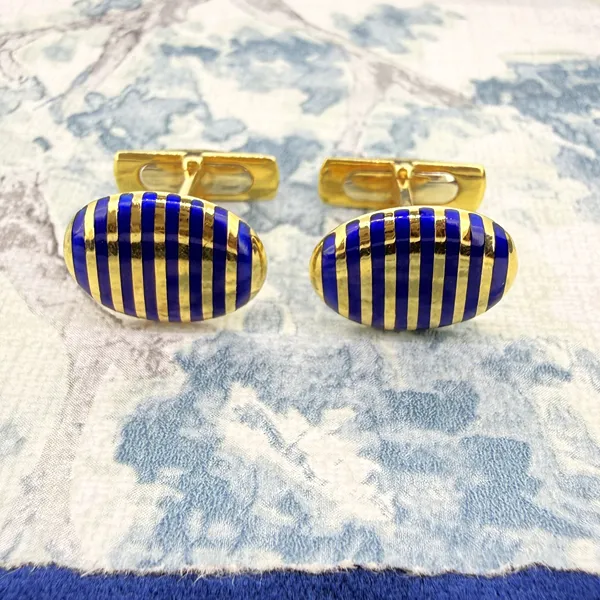 Vintage 18ct Yellow Gold Blue Enamelled Cufflinks, Sheffield 1992 — image 2