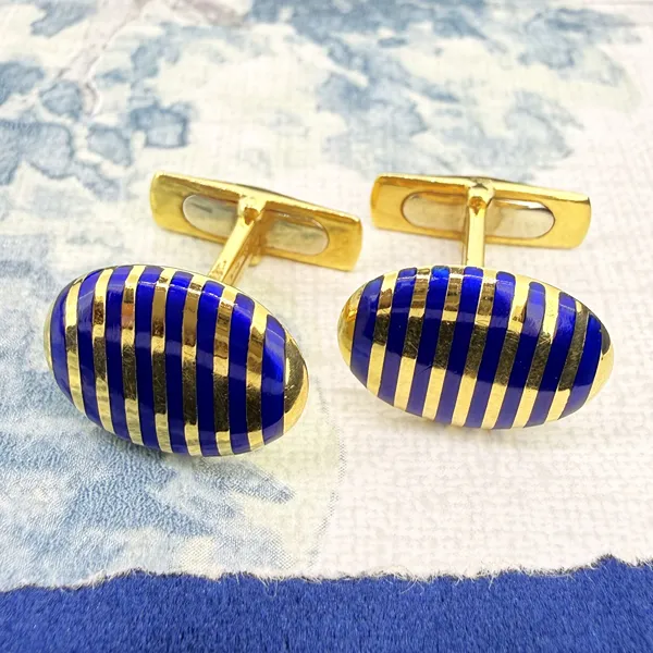 Vintage 18ct Yellow Gold Blue Enamelled Cufflinks, Sheffield 1992 — image 3