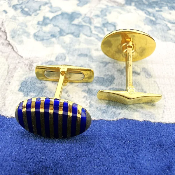 Vintage 18ct Yellow Gold Blue Enamelled Cufflinks, Sheffield 1992 — image 4