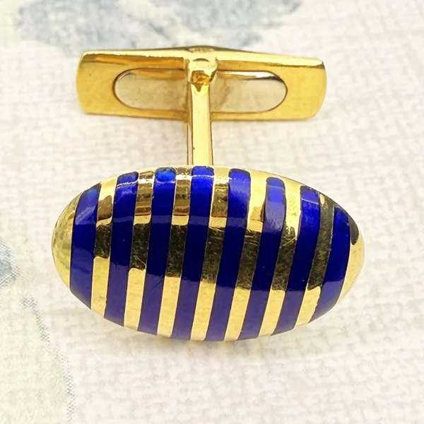 Vintage 18ct Yellow Gold Blue Enamelled Cufflinks, Sheffield 1992 — image 5