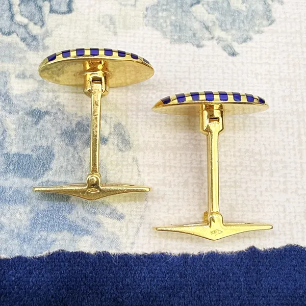Vintage 18ct Yellow Gold Blue Enamelled Cufflinks, Sheffield 1992 — image 6