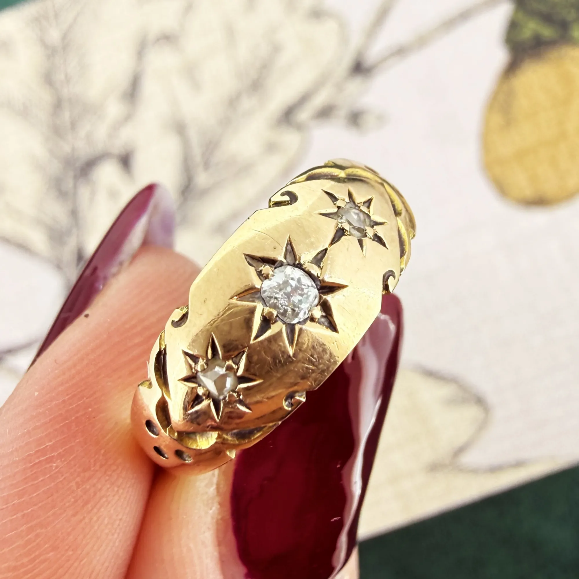 Victorian 15ct Yellow Gold Diamond Gypsy Ring, Birmingham 1892 — image 5