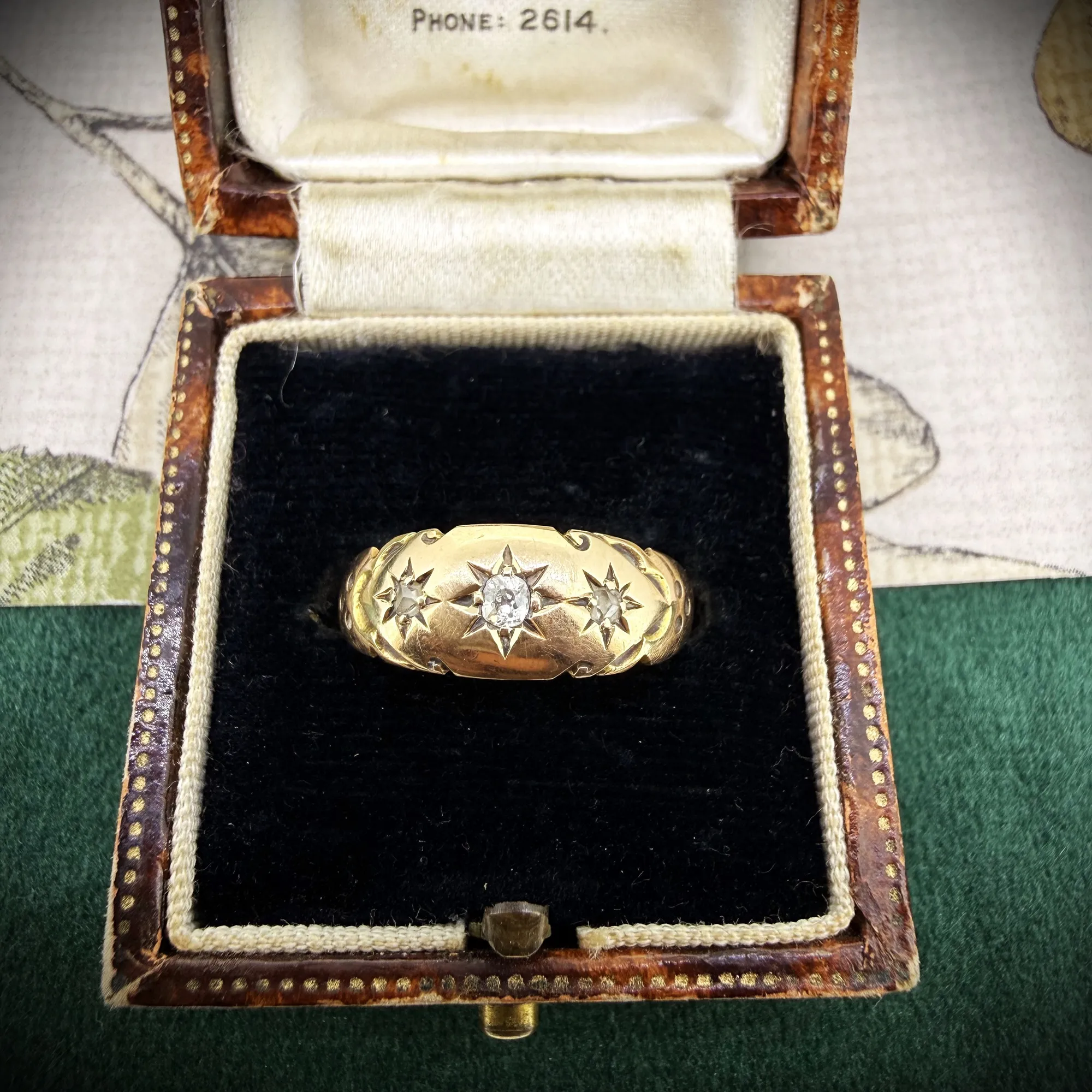 Victorian 15ct Yellow Gold Diamond Gypsy Ring, Birmingham 1892