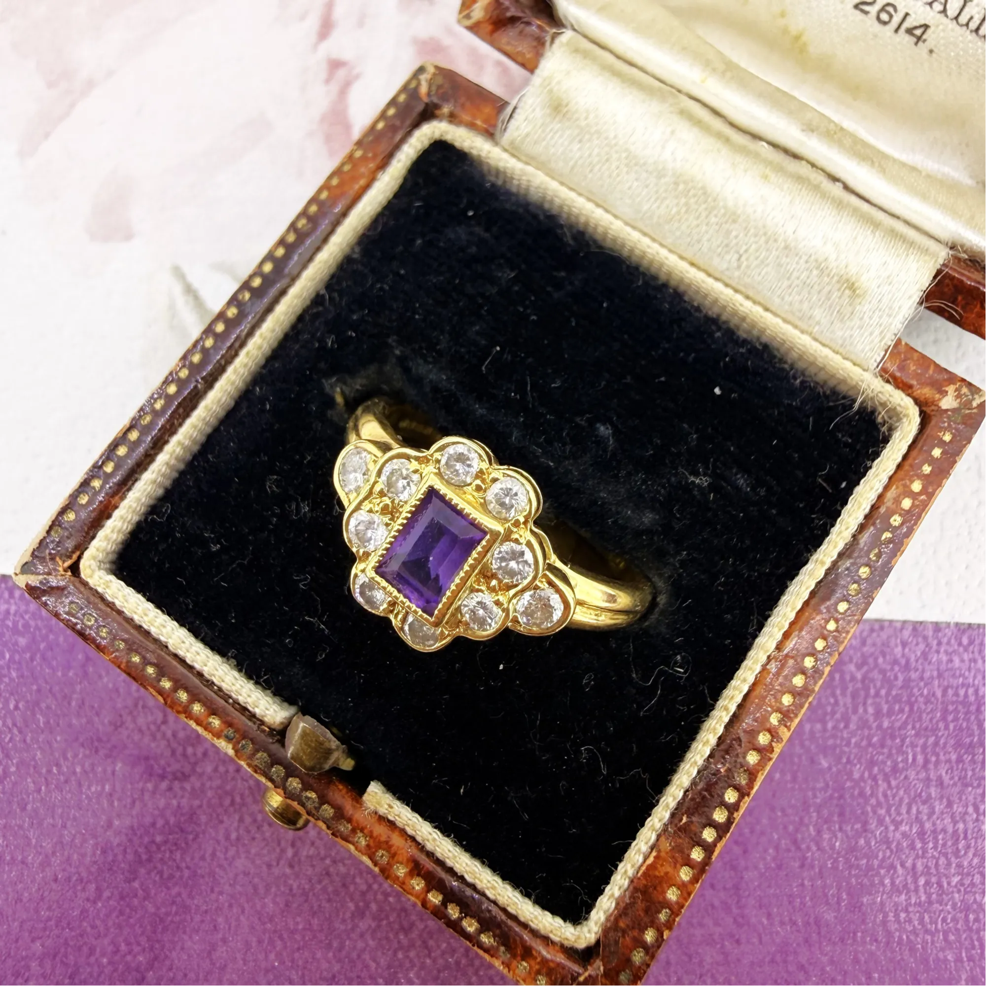18ct Yellow Gold Art Deco-Inspired Amethyst & Diamond Ring, London 1995 — image 3