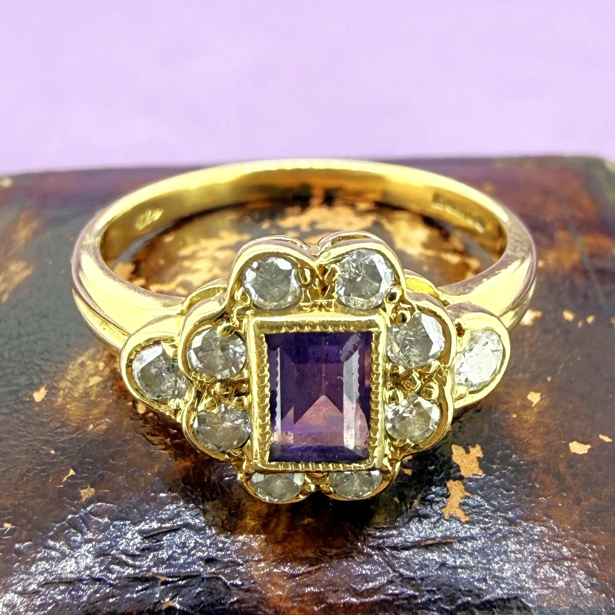 18ct Yellow Gold Art Deco-Inspired Amethyst & Diamond Ring, London 1995 — image 4