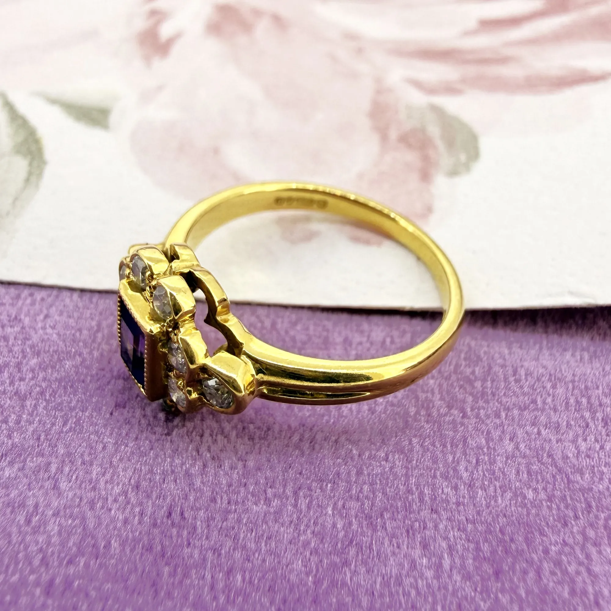 18ct Yellow Gold Art Deco-Inspired Amethyst & Diamond Ring, London 1995 — image 6