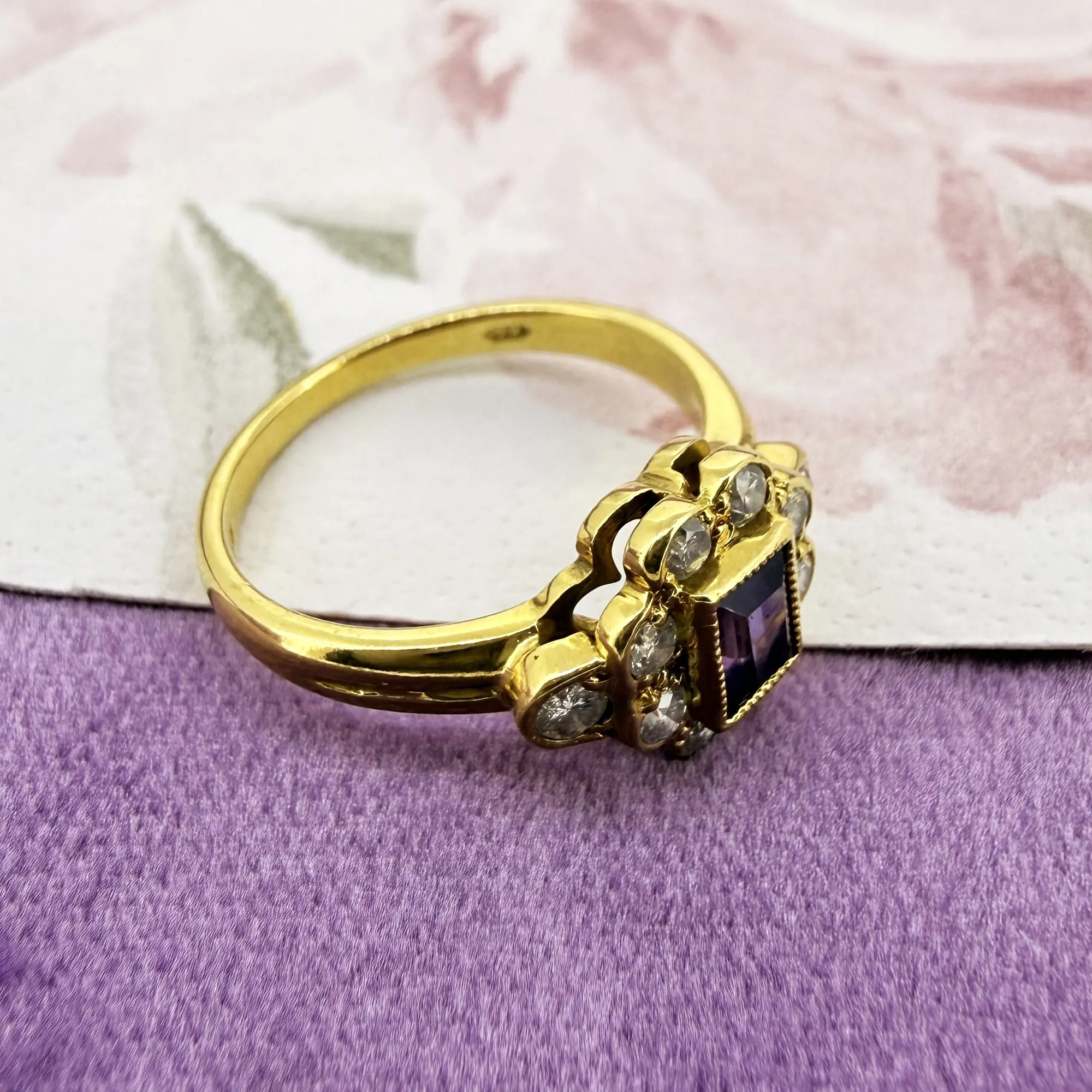 18ct Yellow Gold Art Deco-Inspired Amethyst & Diamond Ring, London 1995 — image 7