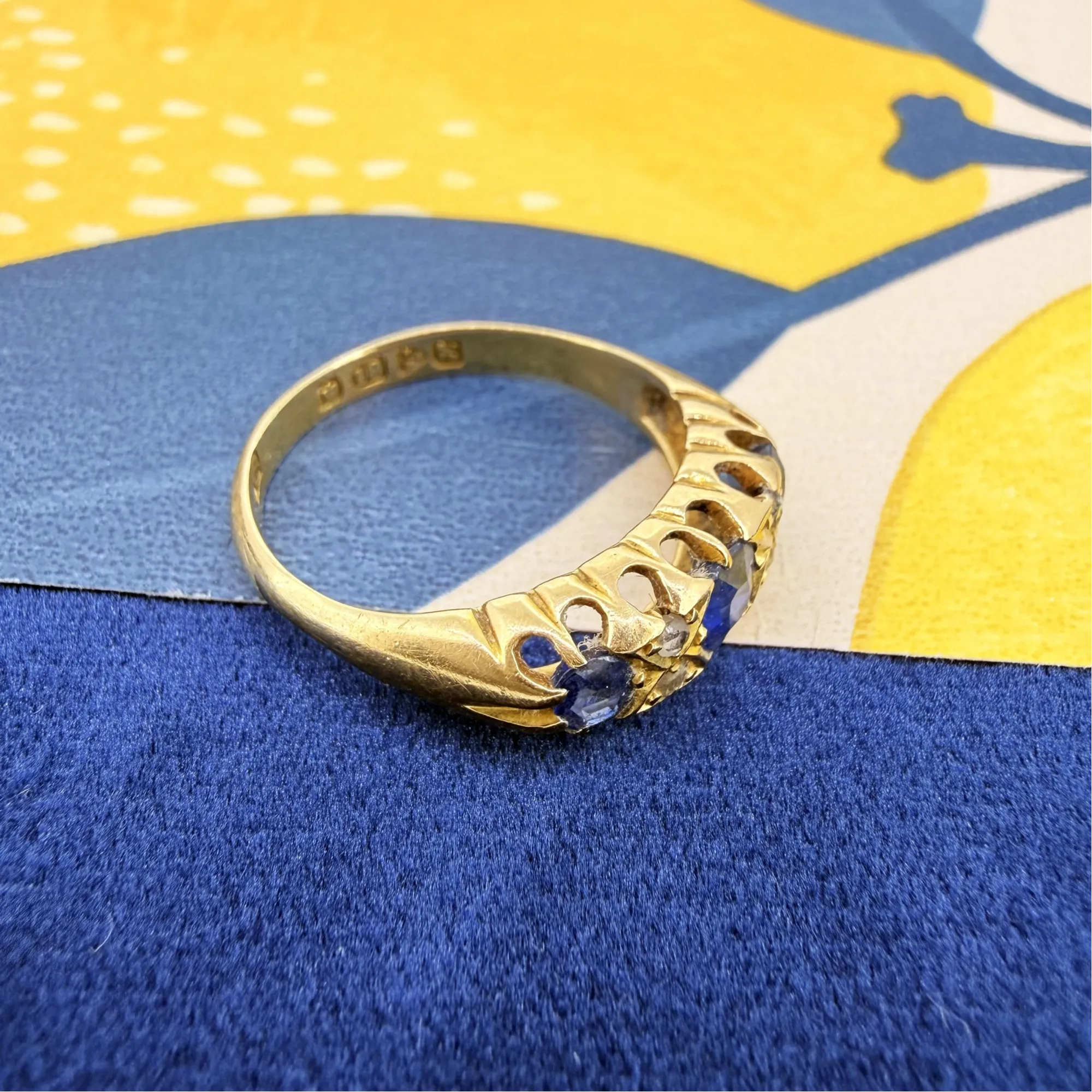 Antique 18ct Yellow Gold Sapphire and Diamond Ring, Chester 1908 — image 7