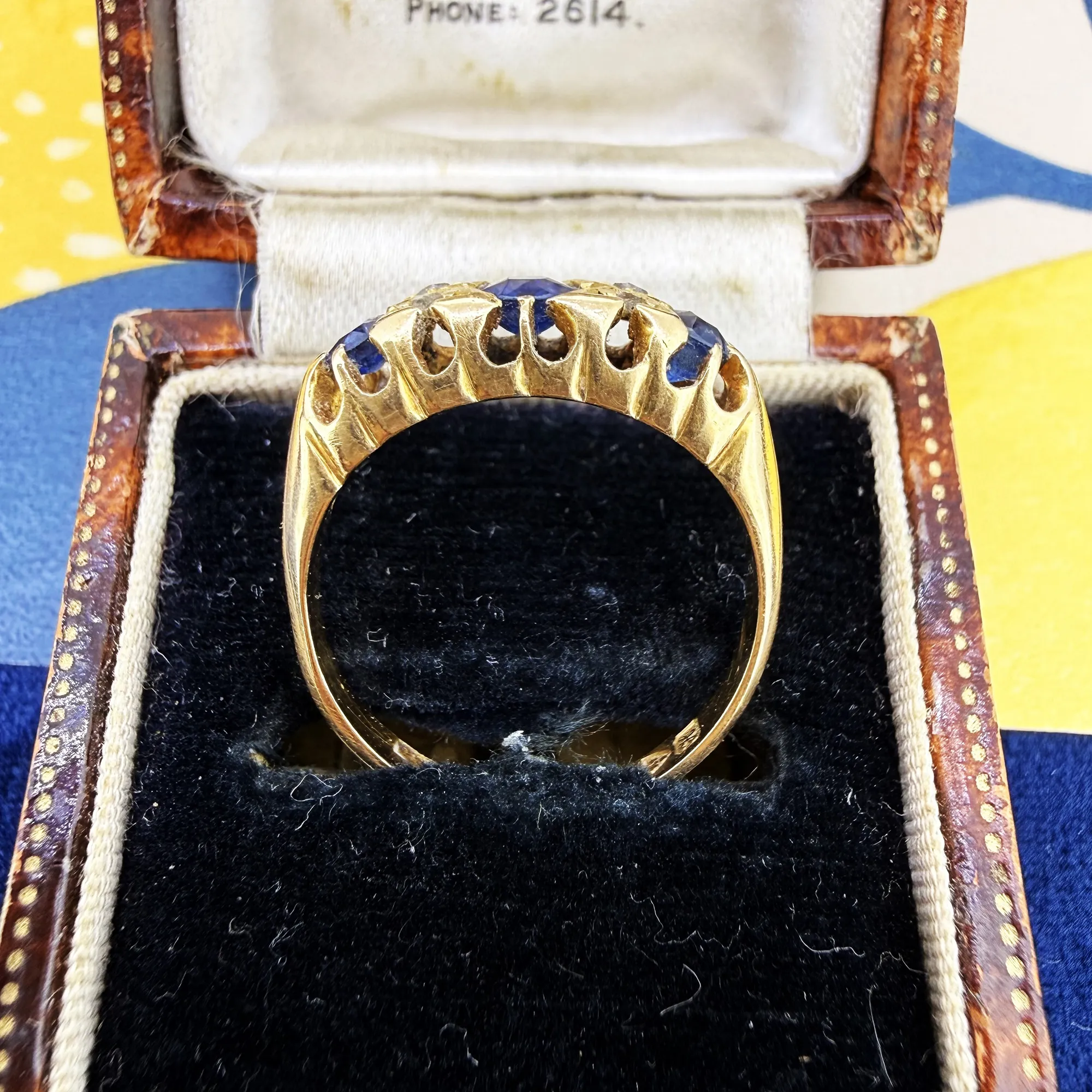 Antique 18ct Yellow Gold Sapphire and Diamond Ring, Chester 1908 — image 9