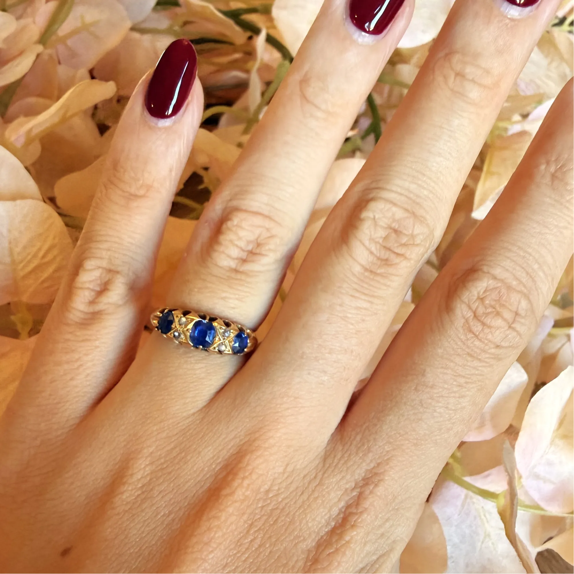 Antique 18ct Yellow Gold Sapphire and Diamond Ring, Chester 1908 — image 10