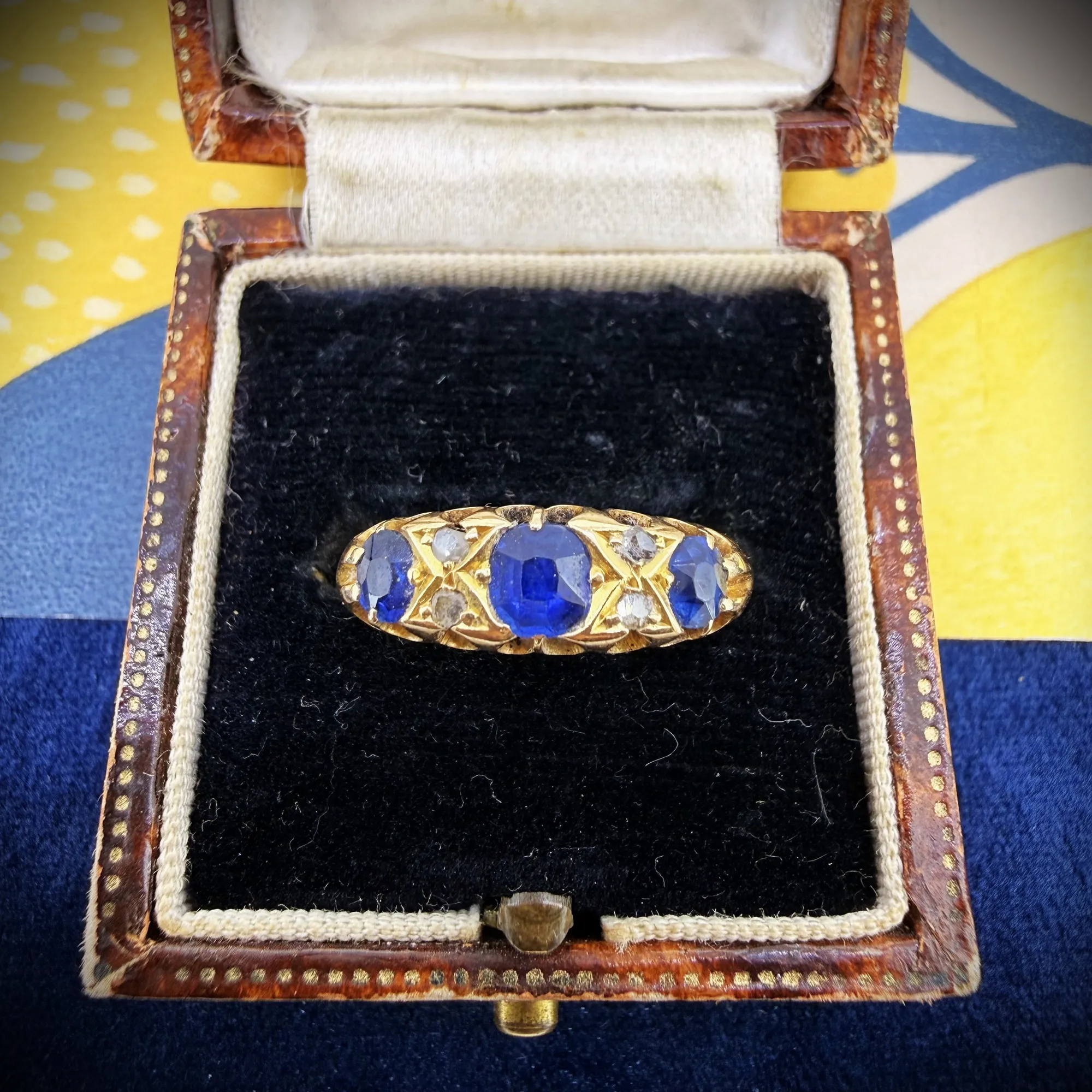Antique 18ct Yellow Gold Sapphire and Diamond Ring, Chester 1908