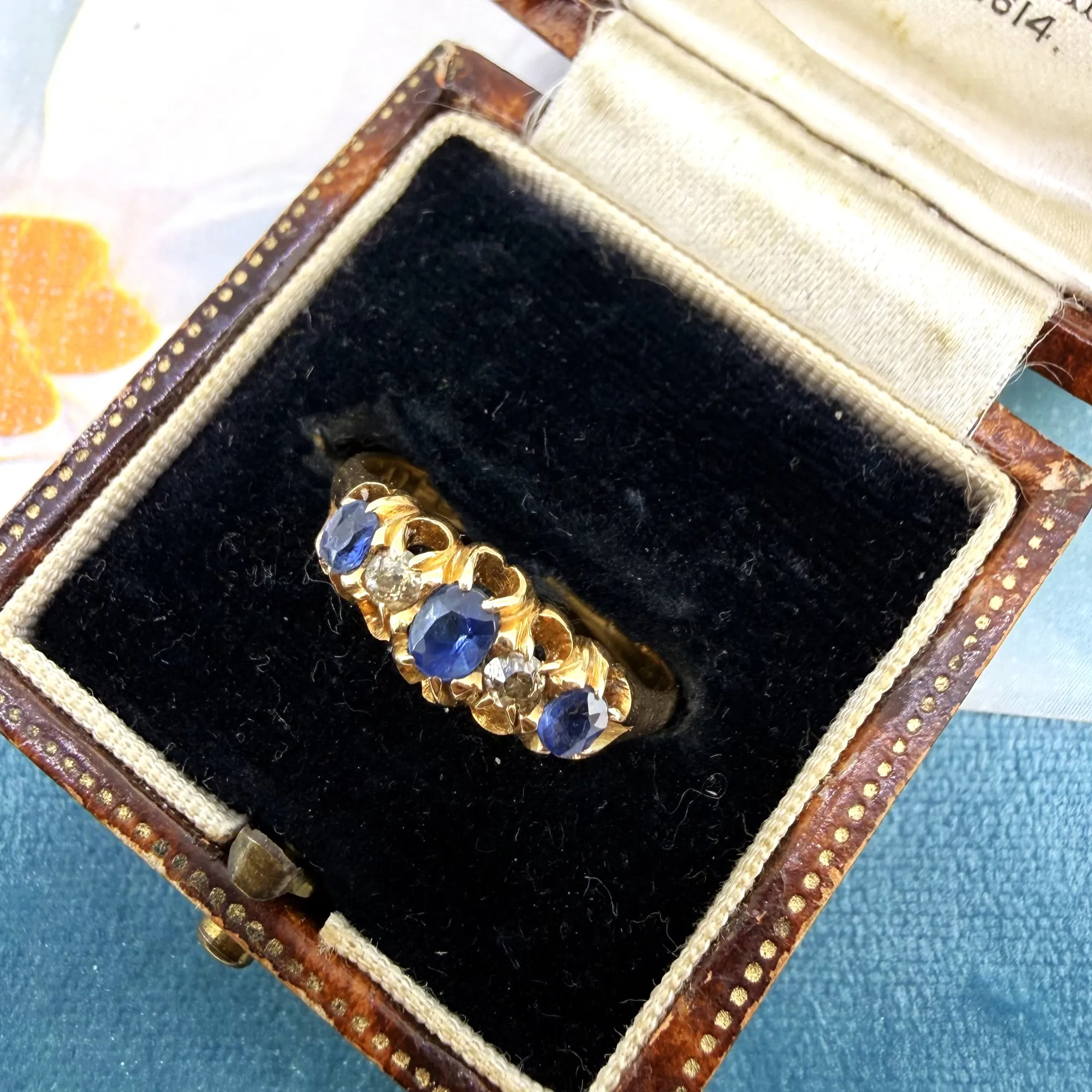 Antique 18ct Yellow Gold Sapphire & Diamond Ring, Chester 1900 — image 3